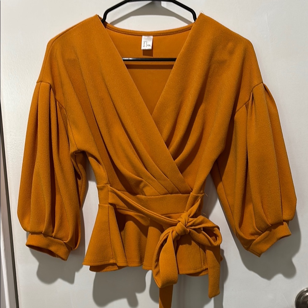 Elegant Golden Orange Wrap Top